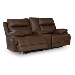Pemberly Row Contemporary Leather Brown Power Reclining Loveseat