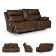 Pemberly Row Contemporary Leather Brown Power Reclining Loveseat