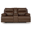 Pemberly Row Contemporary Leather Brown Power Reclining Loveseat