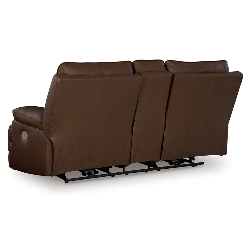 Pemberly Row Contemporary Leather Brown Power Reclining Loveseat