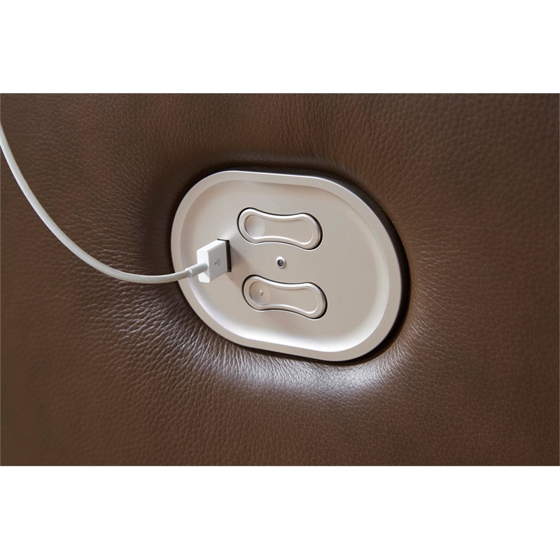 Pemberly Row Contemporary Leather Brown Power Reclining Loveseat