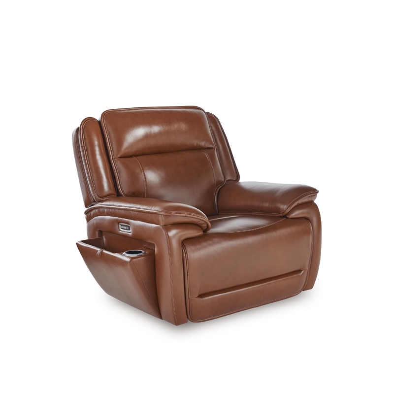 Pemberly Row Contemporary Polyester Upholstered Brown Power Recliner