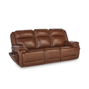 Pemberly Row Contemporary Leather Brown Power Reclining Sofa