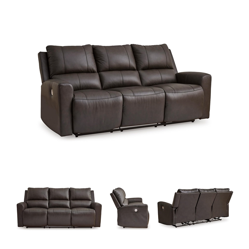 Pemberly Row Contemporary Leather Brown Power Reclining Sofa