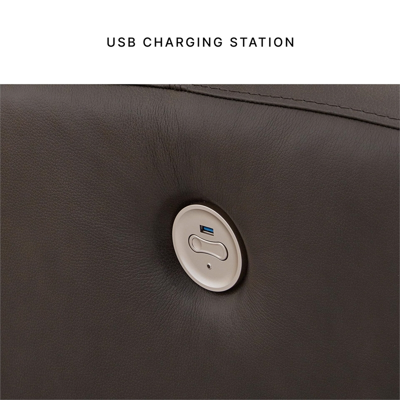 Pemberly Row Contemporary Leather Brown Power Reclining Sofa