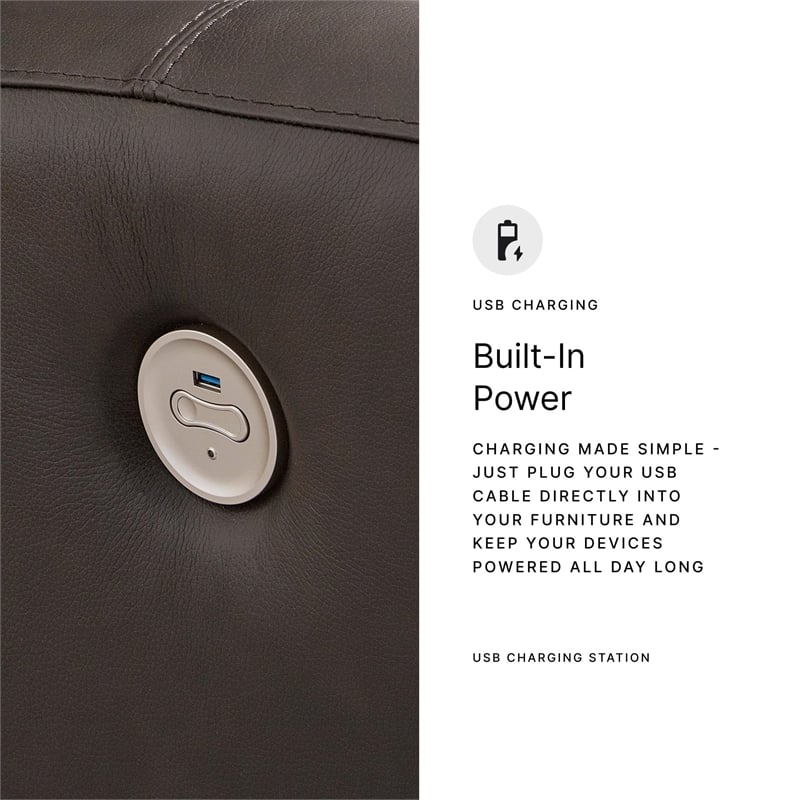 Pemberly Row Contemporary Leather Brown Power Reclining Sofa