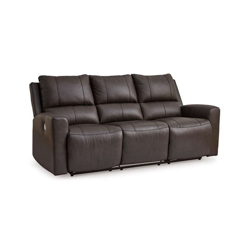 Pemberly Row Contemporary Leather Brown Power Reclining Sofa
