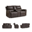 Pemberly Row Contemporary Leather Brown Power Reclining Loveseat with Console