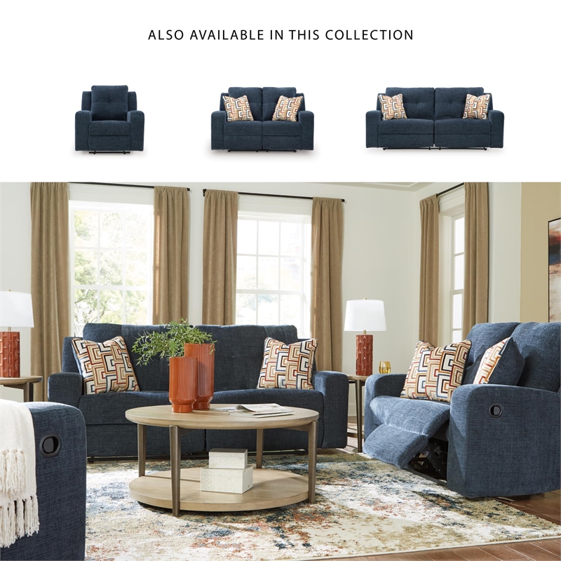 Pemberly Row Contemporary Polyester Upholstered Blue Recliner