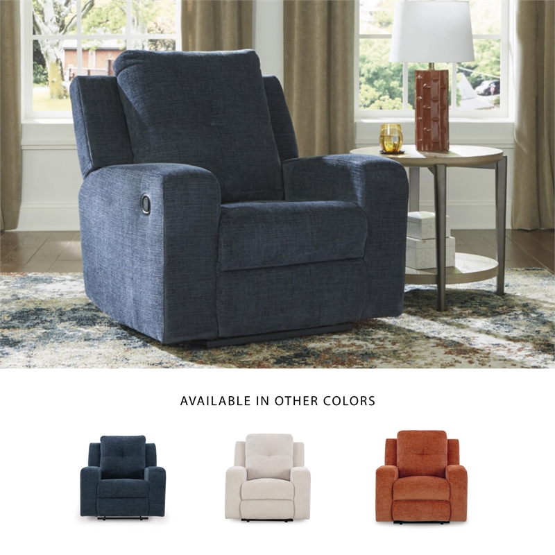 Pemberly Row Contemporary Polyester Upholstered Blue Recliner