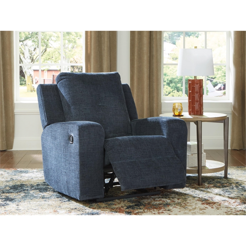 Pemberly Row Contemporary Polyester Upholstered Blue Recliner