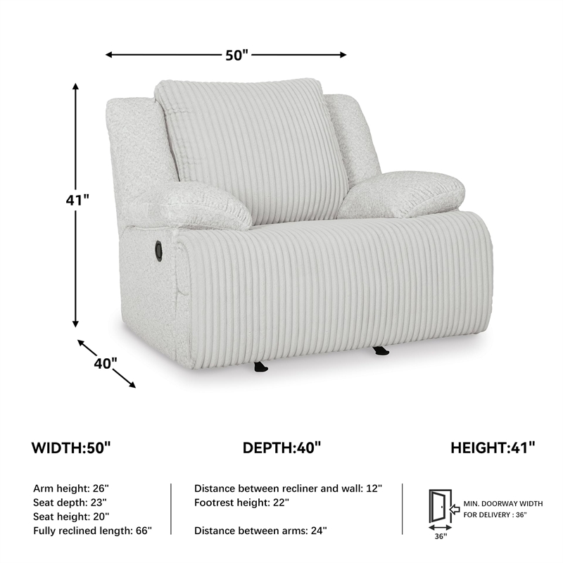 Pemberly Row Contemporary Polyester Upholstered Whitewash Recliner