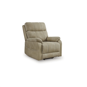 Pemberly Row Contemporary Leather Upholstered Beige Power Lift Recliner