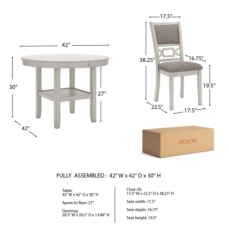 Pemberly Row Contemporary Wood Antique Dining Table & 4 Chairs
