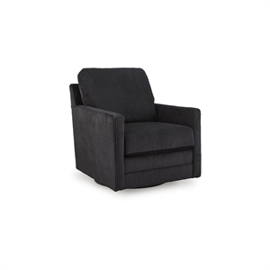 Pemberly Row Black Polyester Upholstered Swivel Chair with Metal Base