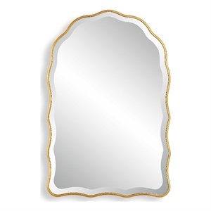 Pemberly Row Contemporary Scalloped Edges Beveled Mirror in Gold