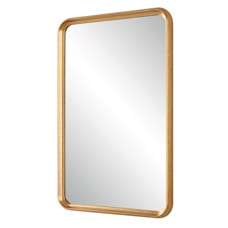 Pemberly Row Contemporary Rectangular Concave Sloped Mirror in Gold