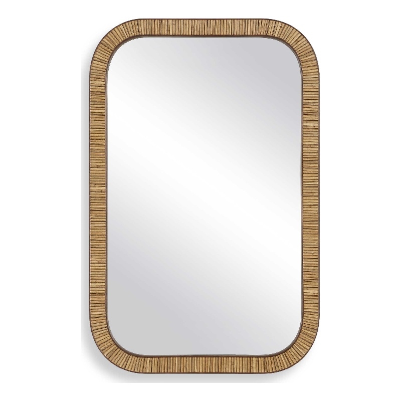 Pemberly Row Farmhouse Rattan-style Frame Rectangular Wall Mirror in Brown