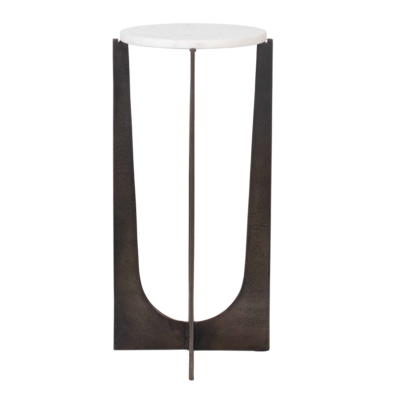 Pemberly Row Contemporary Marble Accent Table in Bronze/White