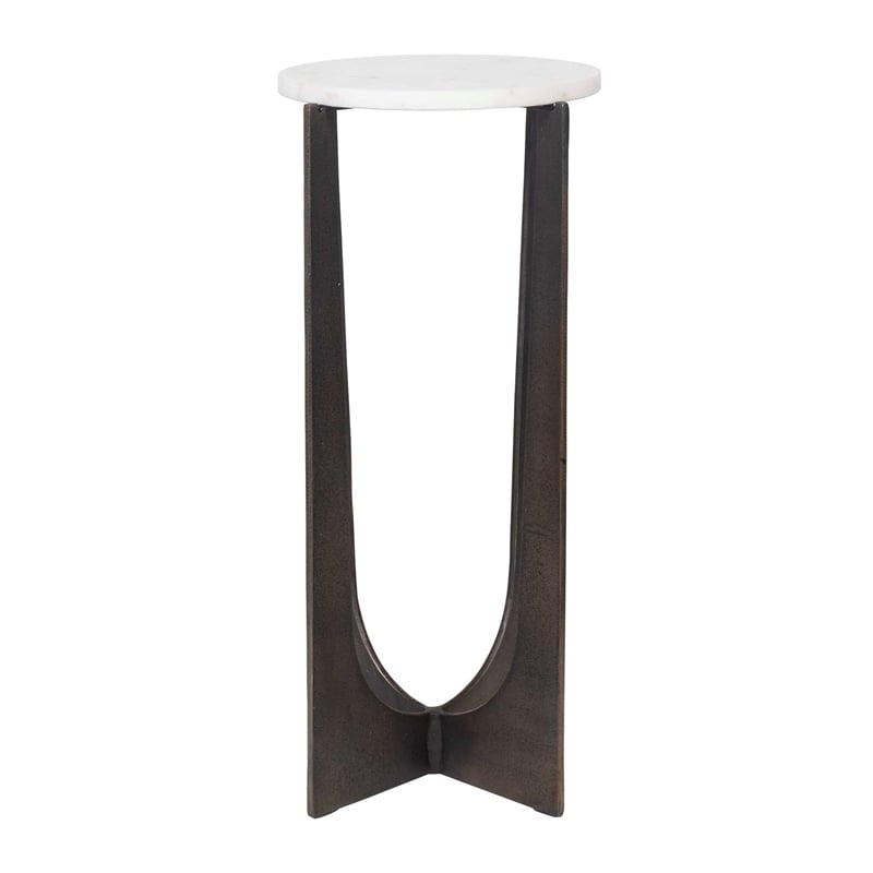Pemberly Row Contemporary Marble Accent Table in Bronze/White