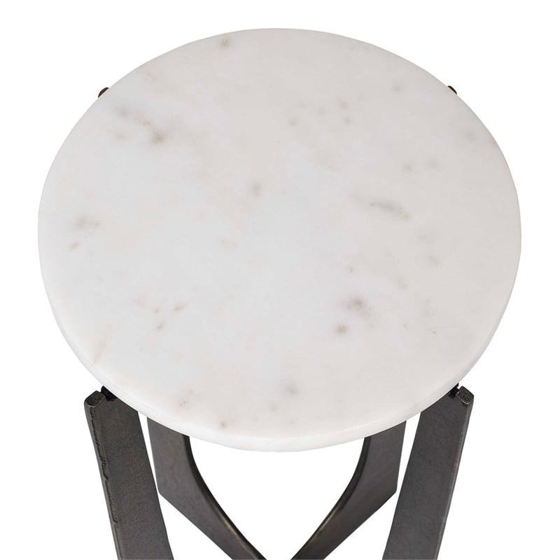 Pemberly Row Contemporary Marble Accent Table in Bronze/White