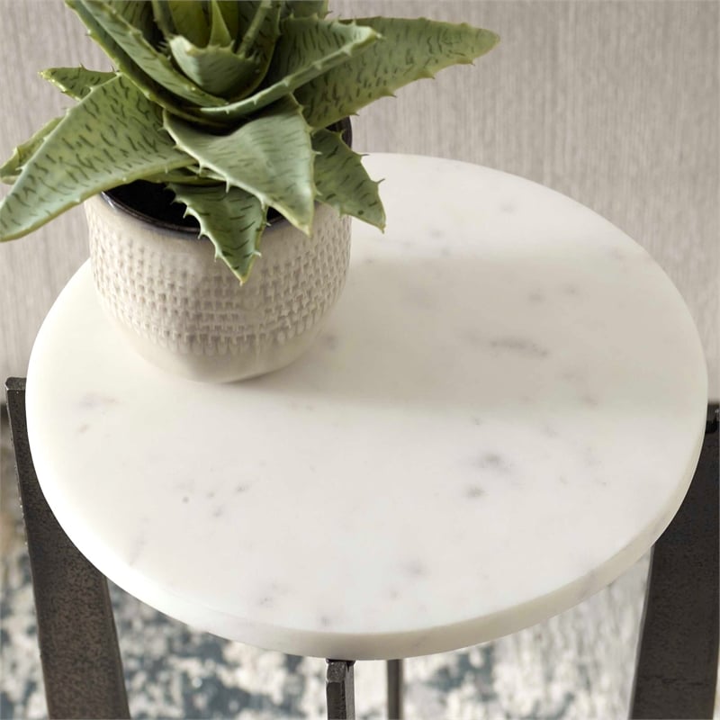 Pemberly Row Contemporary Marble Accent Table in Bronze/White