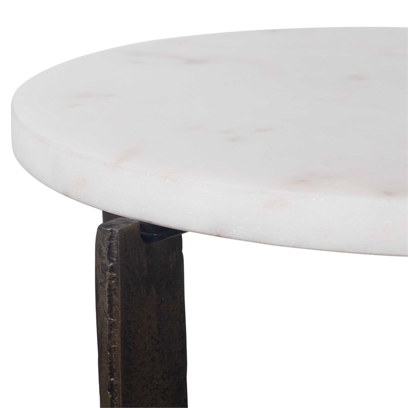 Pemberly Row Contemporary Marble Accent Table in Bronze/White