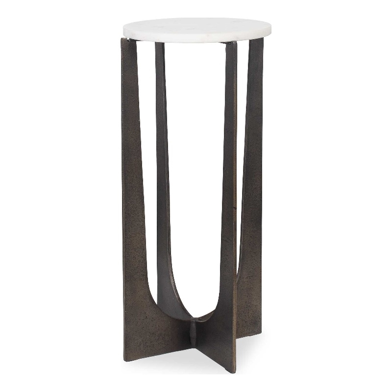 Pemberly Row Contemporary Marble Accent Table in Bronze/White