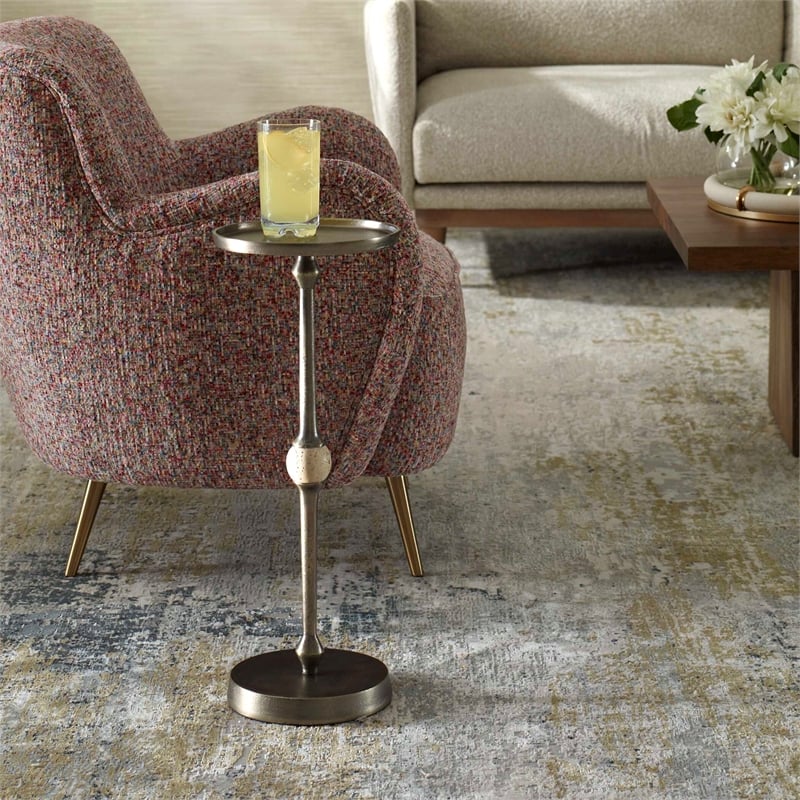 Pemberly Row Aluminum and Iron Accent Table in Dark Bronze Finish