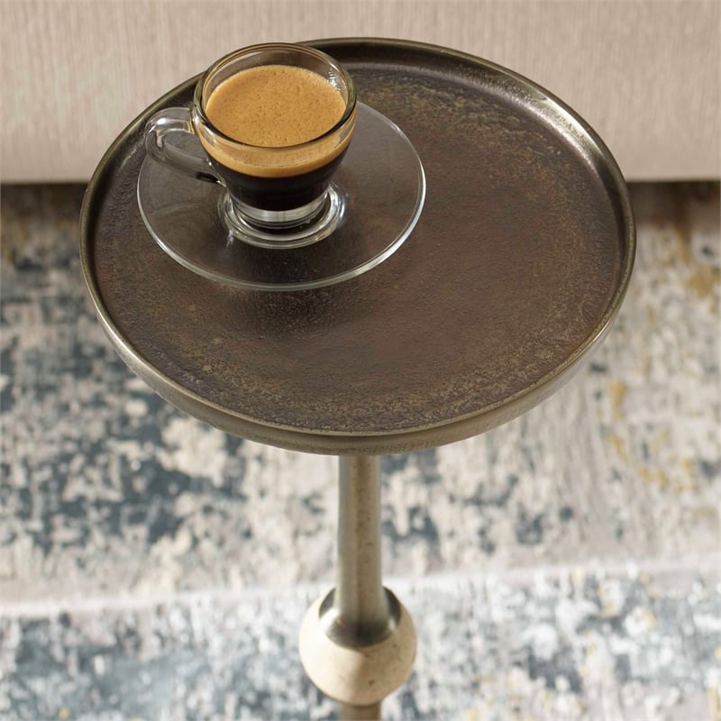 Pemberly Row Aluminum and Iron Accent Table in Dark Bronze Finish
