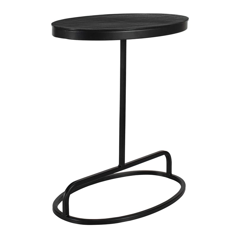 Pemberly Row Aluminum and Iron Accent Oval Top Table in Black