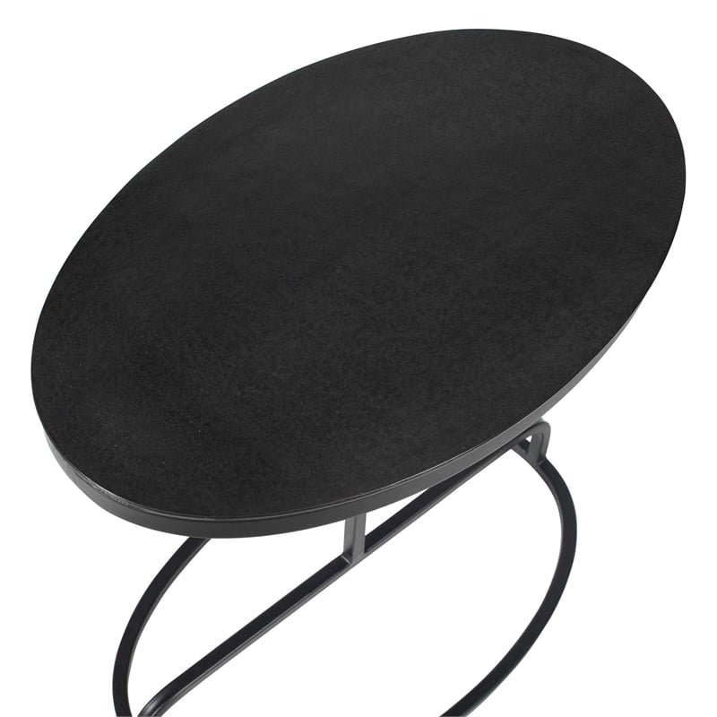 Pemberly Row Aluminum and Iron Accent Oval Top Table in Black
