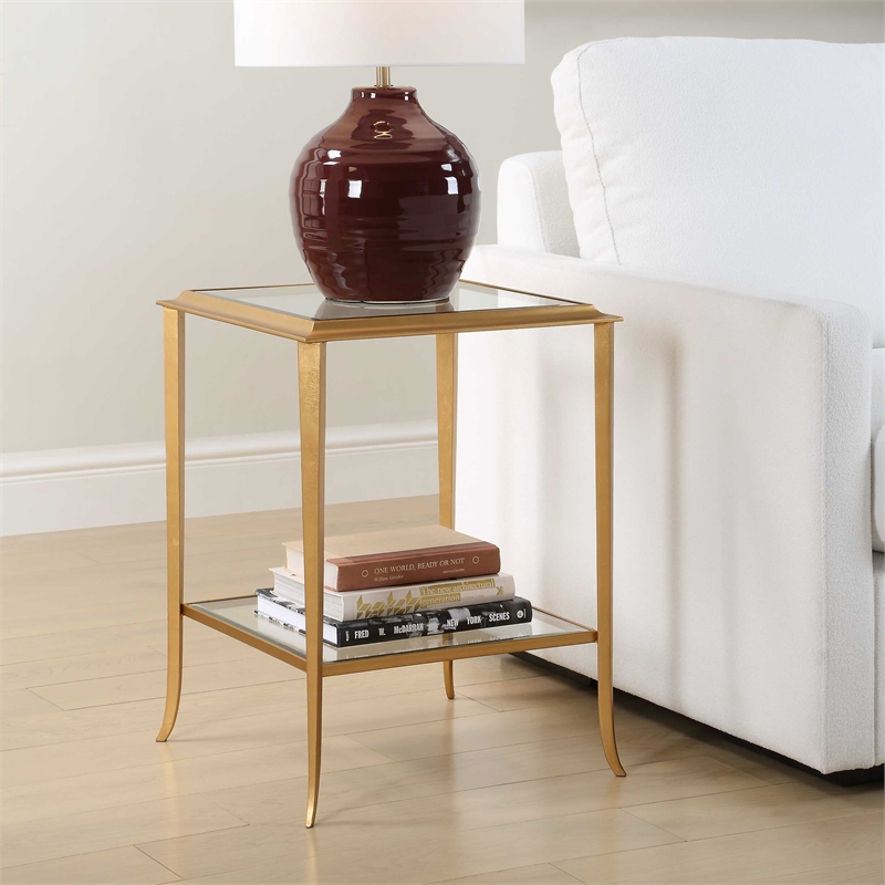 Pemberly Row Contemporary Iron Frame End Table in Radiant Gold