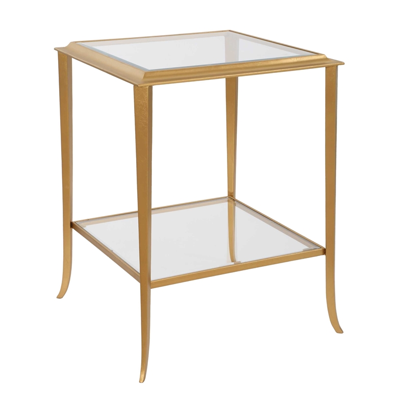 Pemberly Row Contemporary Iron Frame End Table in Radiant Gold