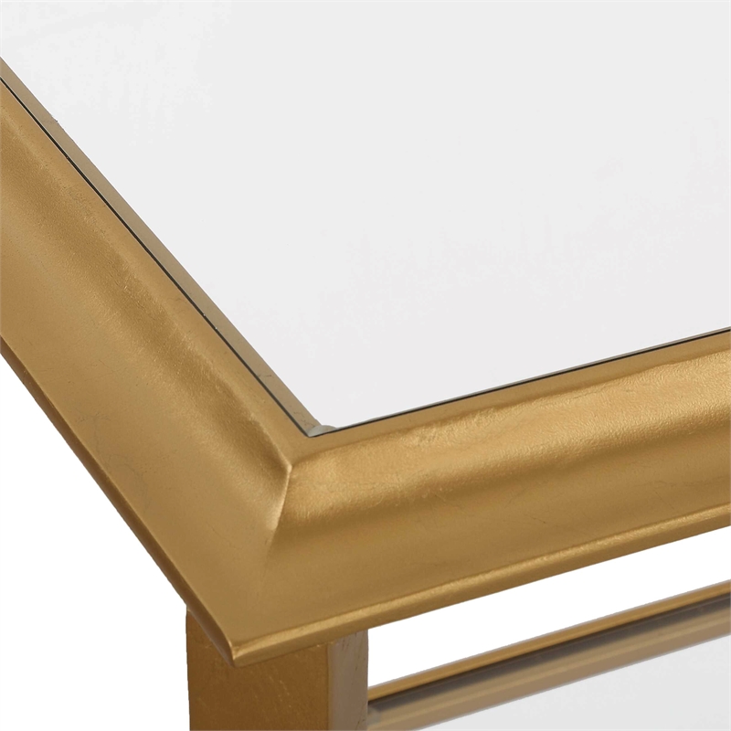 Pemberly Row Contemporary Iron Frame End Table in Radiant Gold