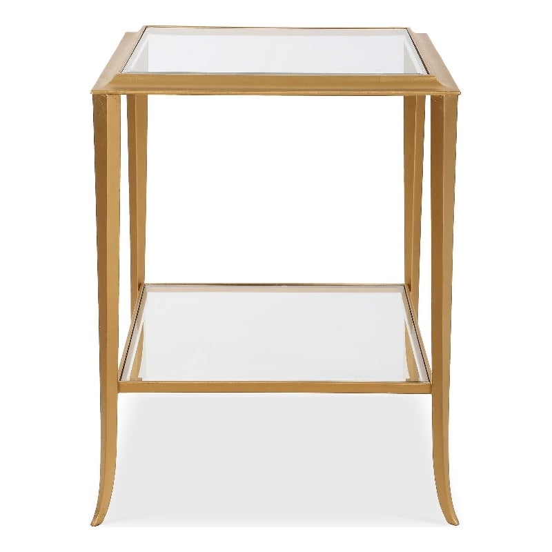 Pemberly Row Contemporary Iron Frame End Table in Radiant Gold