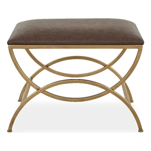 Pemberly Row Contemporary Iron Accent Stool in Brown and Antique Brass