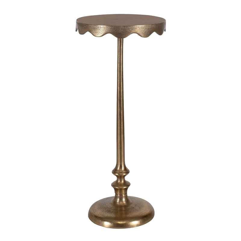 Pemberly Row Aluminum Farmhouse Round Accent Table in Antique Brass