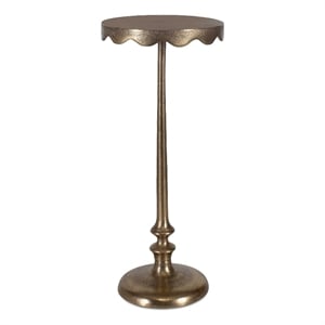 Pemberly Row Aluminum Farmhouse Round Accent Table in Antique Brass
