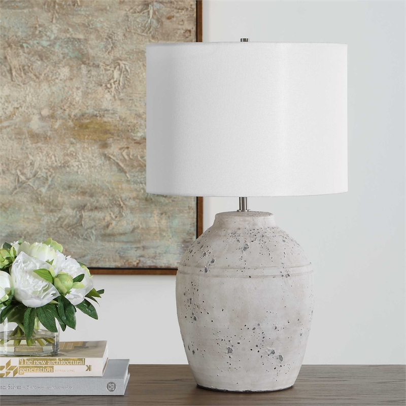 Pemberly Row Textured Ceramic Farmhouse Table Lamp in Distressed Gray