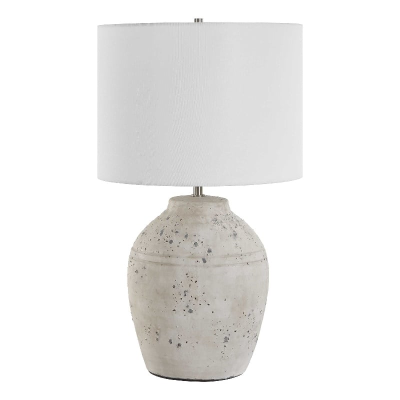 Pemberly Row Textured Ceramic Farmhouse Table Lamp in Distressed Gray