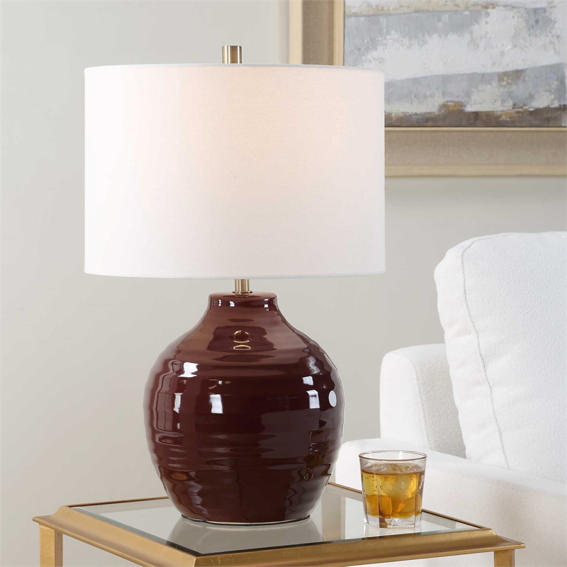 Pemberly Row Ceramic Traditional Table Lamp in Deep Ruby Red