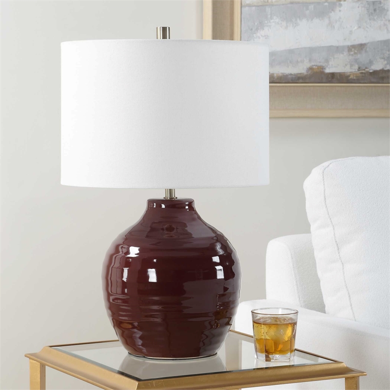 Pemberly Row Ceramic Traditional Table Lamp in Deep Ruby Red