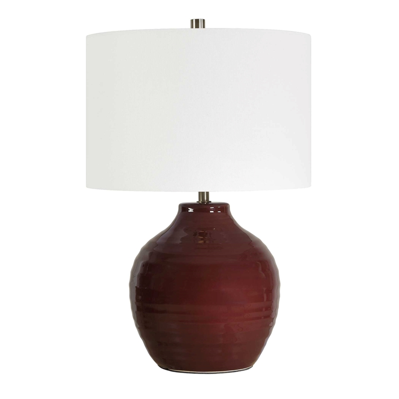 Pemberly Row Ceramic Traditional Table Lamp in Deep Ruby Red