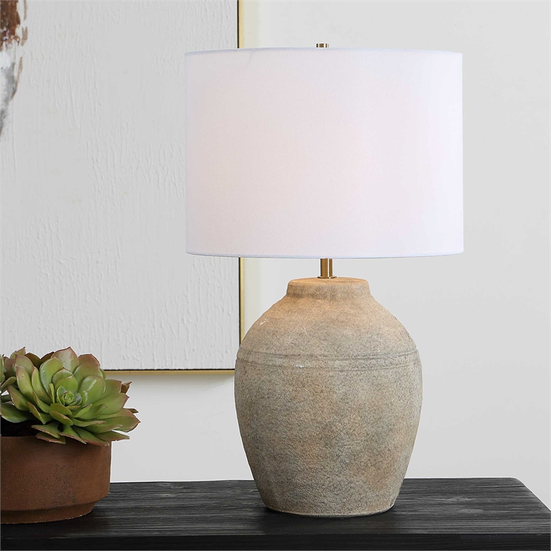 Pemberly Row Handcrafted Ceramic Base Farmhouse Table Lamp in Brown