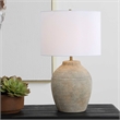 Pemberly Row Handcrafted Ceramic Base Farmhouse Table Lamp in Brown