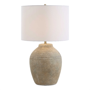 Pemberly Row Handcrafted Ceramic Base Farmhouse Table Lamp in Brown