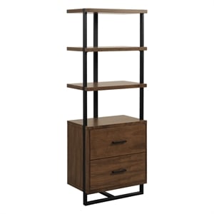 Pemberly Row Mid-Century Metal 3 Shelf Bookcase in Walnut and Black