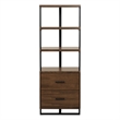 Pemberly Row Mid-Century Metal 3 Shelf Bookcase in Walnut and Black