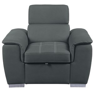 Pemberly Row Microfiber Accent Chair with Pull Out Ottoman in Gray